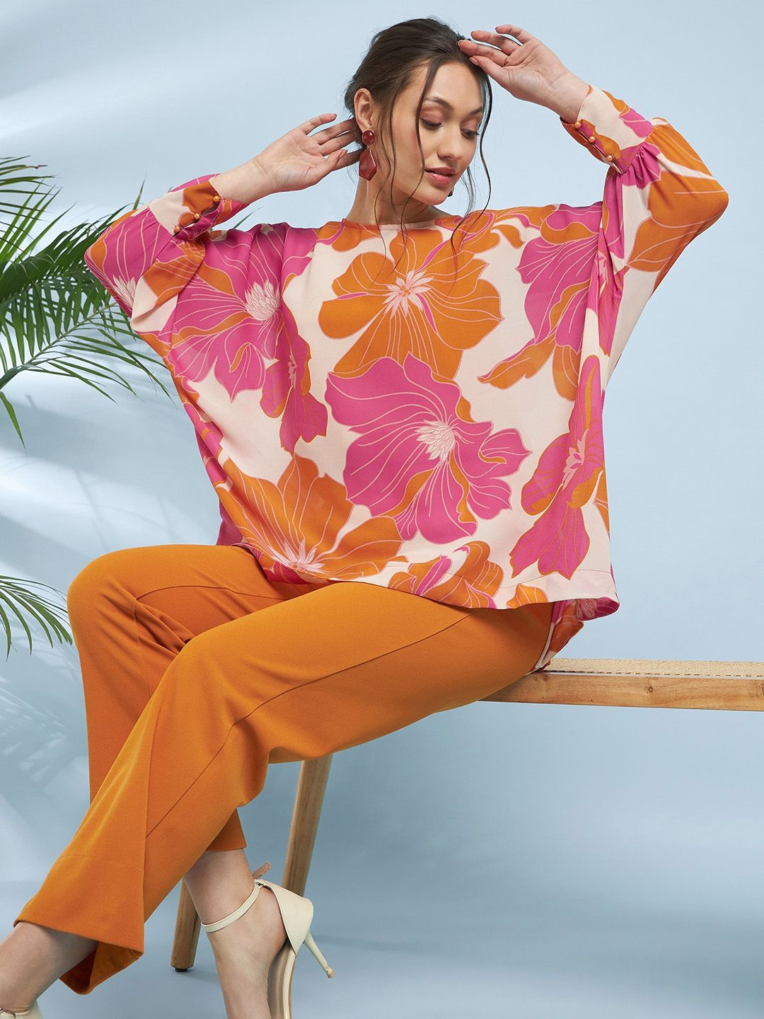 Antheaa Floral Printed Loose Fit Top With Trousers