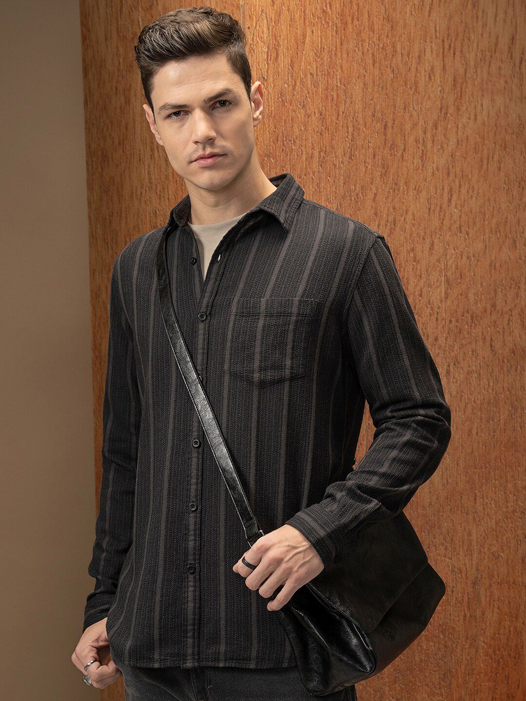 LOCOMOTIVE Premium Relaxed Fit Dobby Textured Striped Shirt