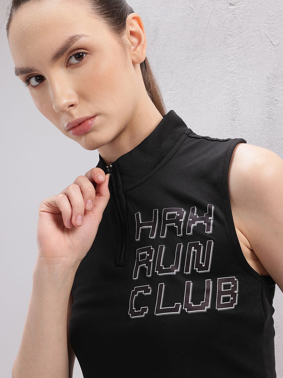 HRX by Hrithik Roshan Typography Print Racerback Half Zipper Running T-shirt