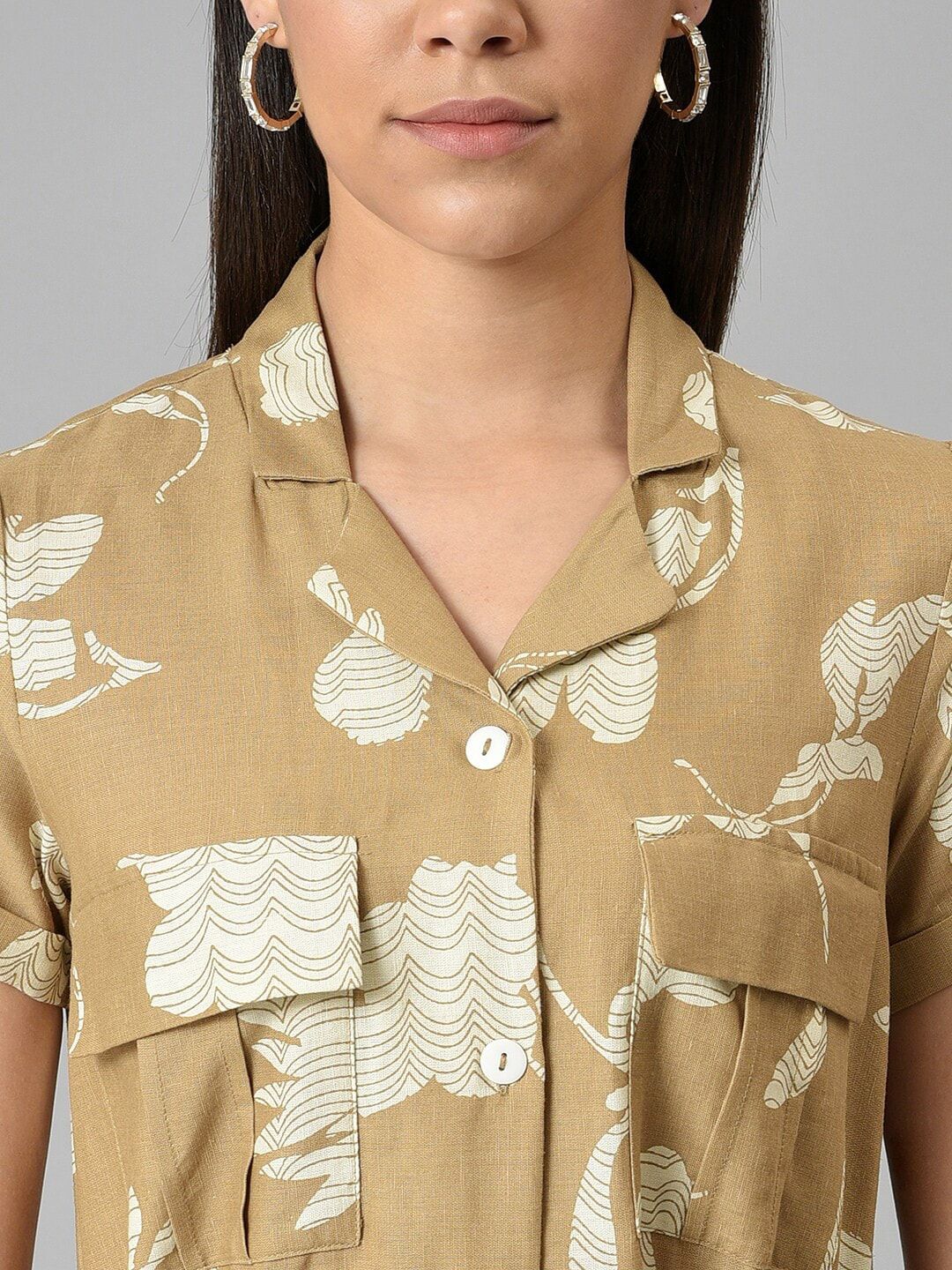 W Brown Printed Shirt Dress