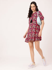 DressBerry Playful Tropical Dream Printed A-Line Mini Dress