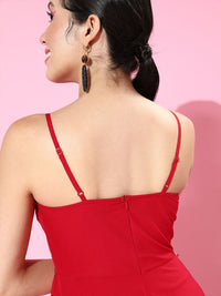 Berrylush Women Beautiful Red Solid Sweetheart Neck Dress