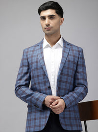 Park Avenue Notched Lapel Single Breasted Checked Slim Fit Formal Blazer