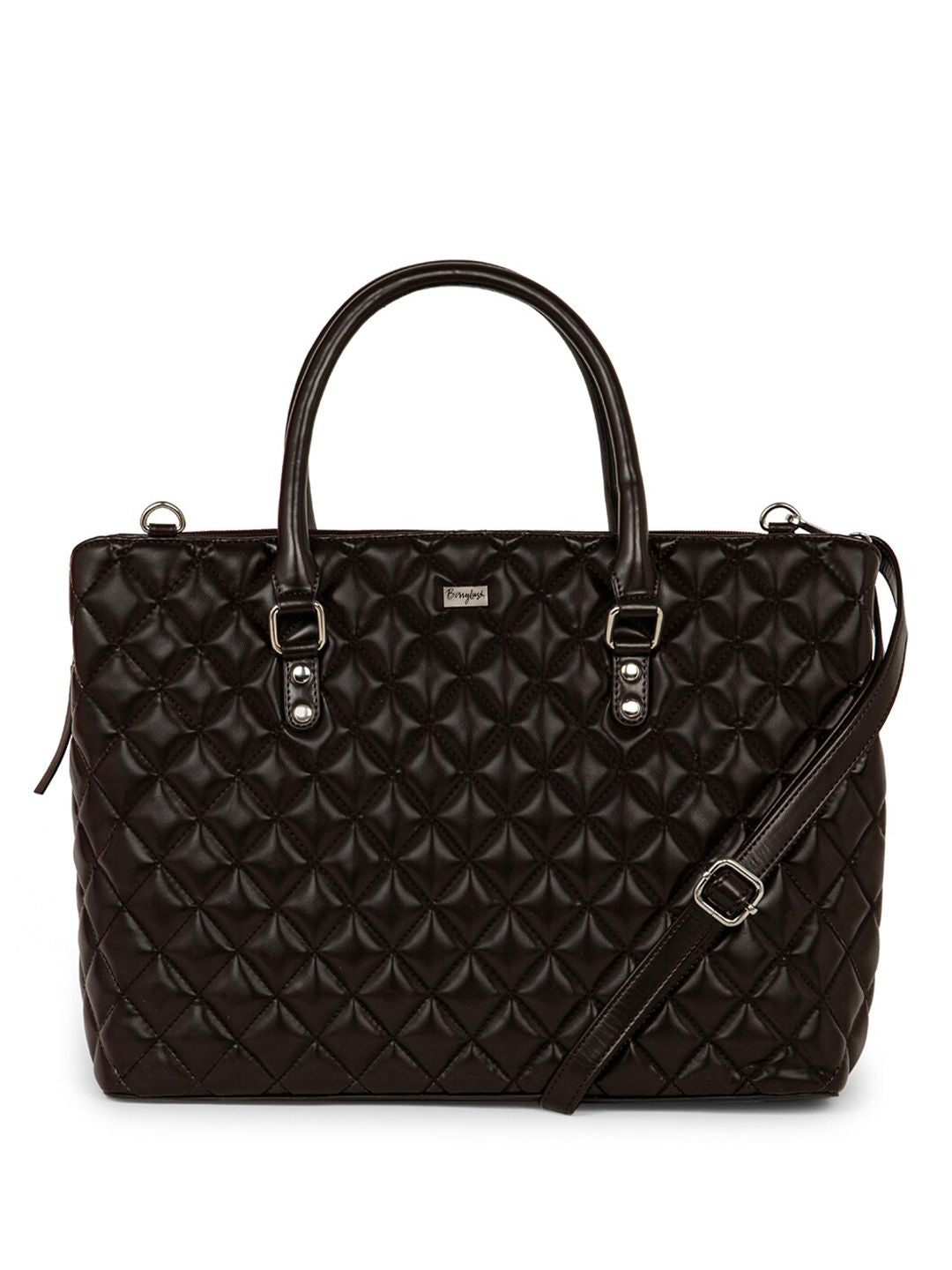 Berrylush Women Coffee Brown Textured Laptop Bag With Quilted