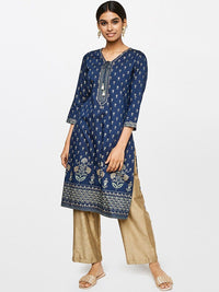 Global Desi Women Blue Ethnic Motifs Printed Kurta