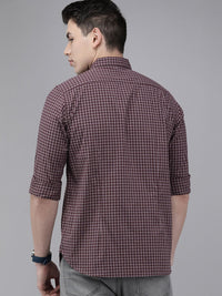 THE BEAR HOUSE Men Maroon & Pink Slim Fit Gingham Checked Cotton Shirt