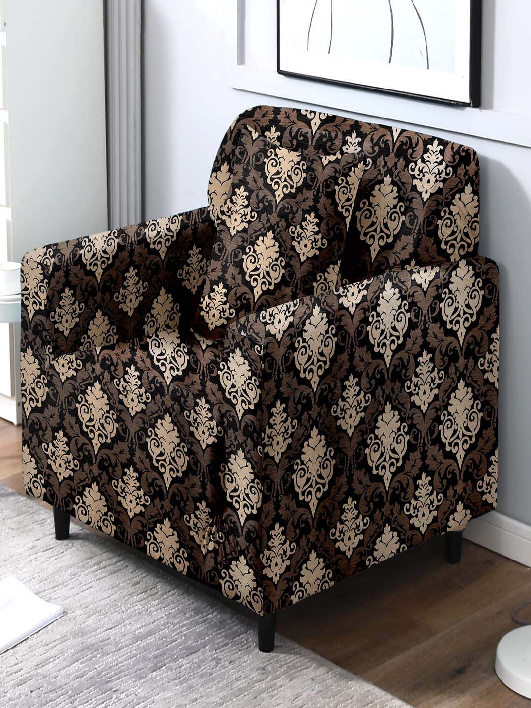 Sarung Sofa Satu Tempat Duduk Bercetak Cortina Hitam &amp; Kelabu