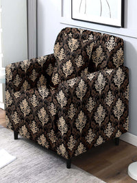 Sarung Sofa Satu Tempat Duduk Bercetak Cortina Hitam &amp; Kelabu