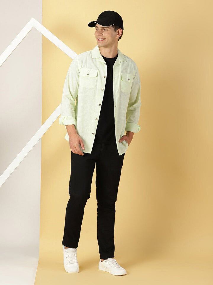 Thomas Scott Classic Cuban Collar Cotton Linen Casual Shacket