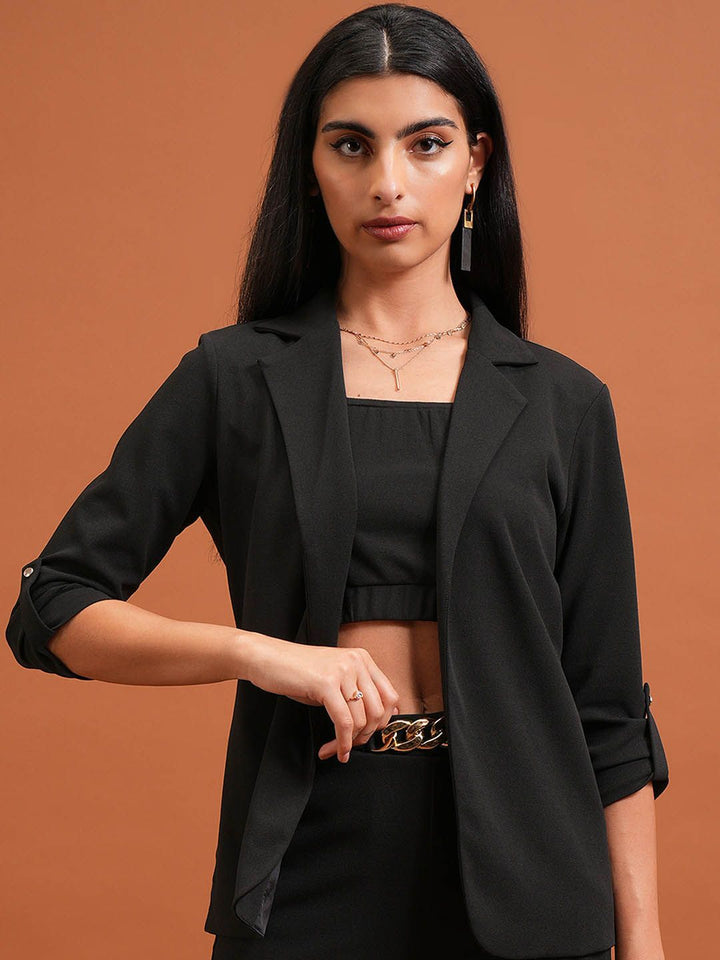 Tokyo Talkies Black Round Neck Top Blazer & Trousers Co-Ords