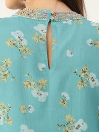 Antheaa Women Blue & Yellow Floral Print A-Line Top