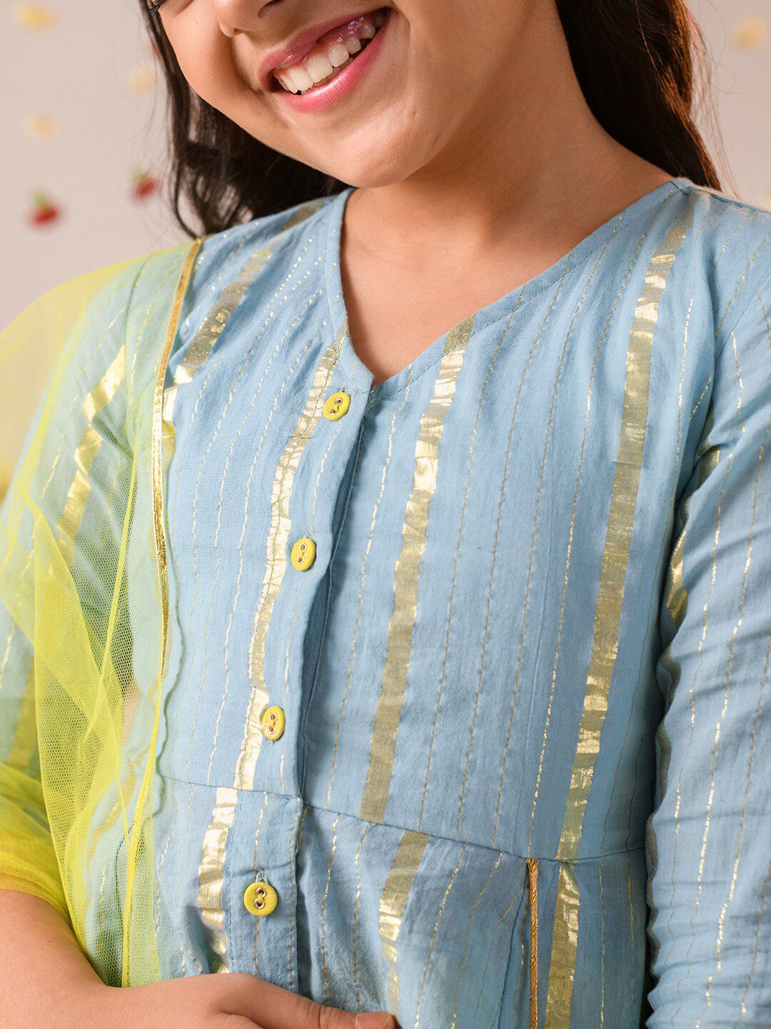 pspeaches Girls Printed Regular Pure Cotton Kurta with Pyjamas & Dupatta