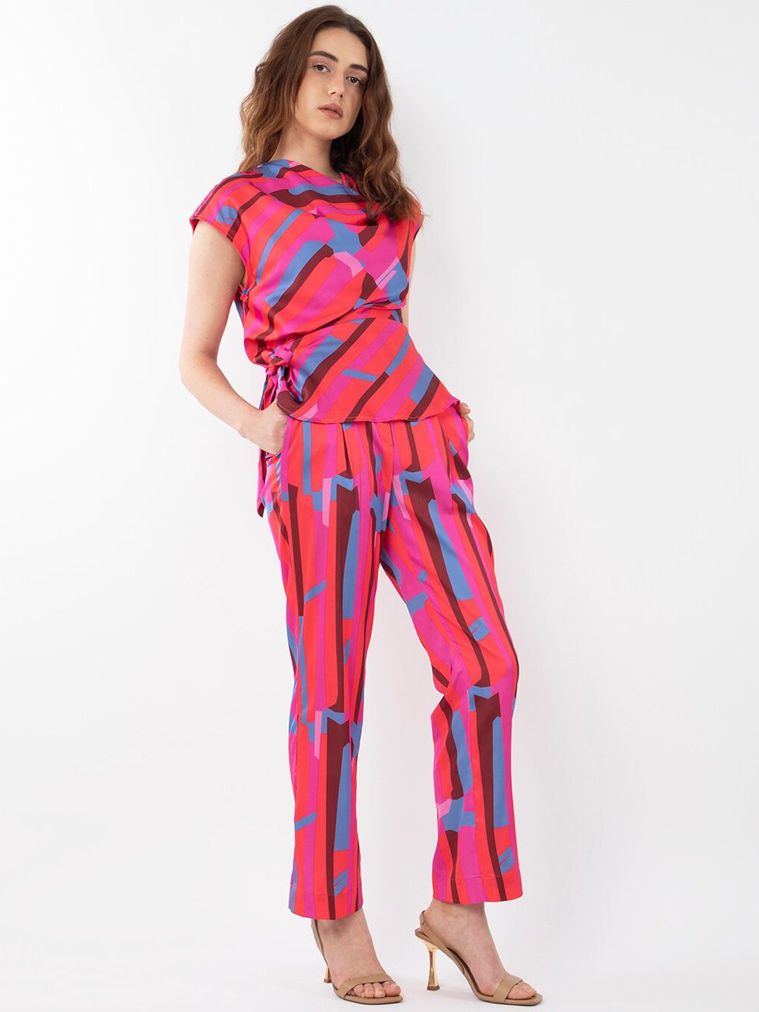 RAREISM Printed Satin Pleated Trousers