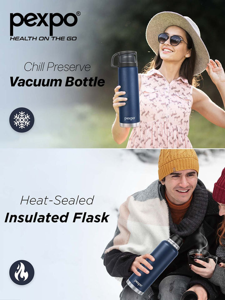 Pexpo Fererro Blue ISI Certified Thermosteel Hot and Cold Flask Water Bottle 1000ml
