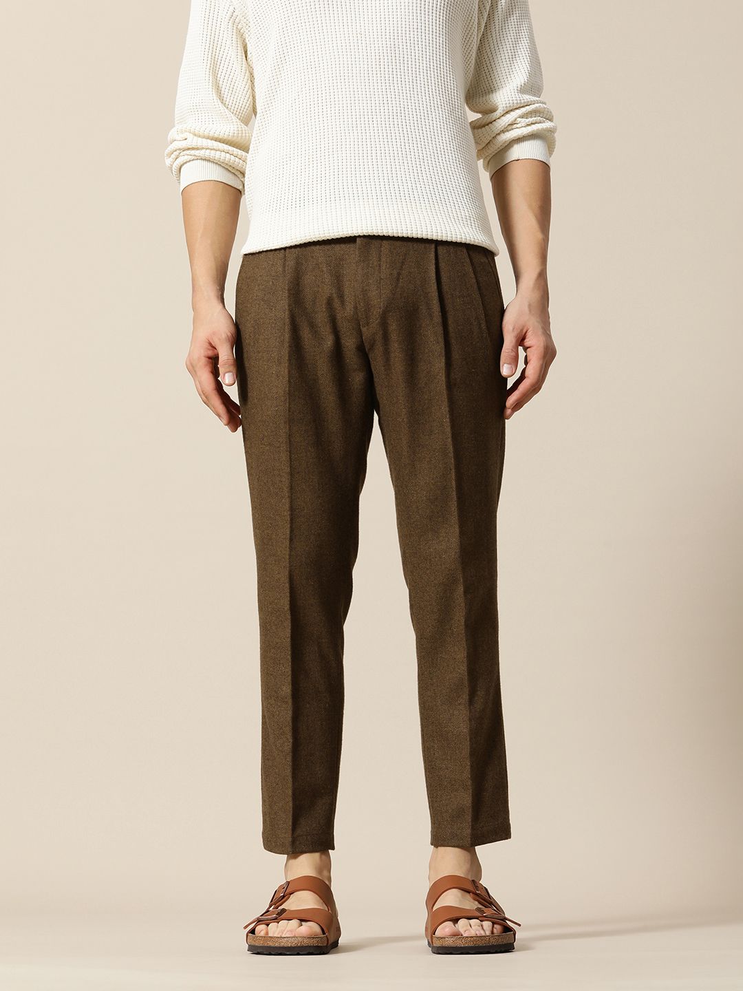 Mr Bowerbird Men Solid Tailored Pleated Trousers