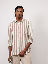 ether Men Classic Cotton Linen Striped Shirt