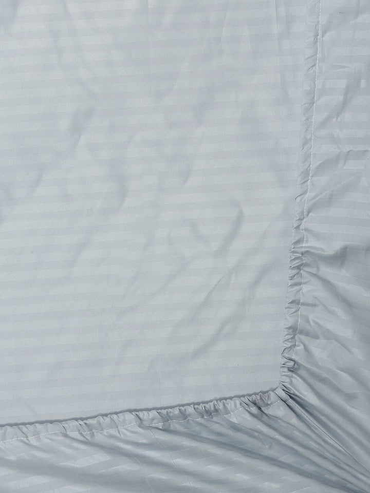 KLOTTHE Grey Striped Fitted 300 TC Super King Bedsheet with 2 Pillow Covers-270X270 cm