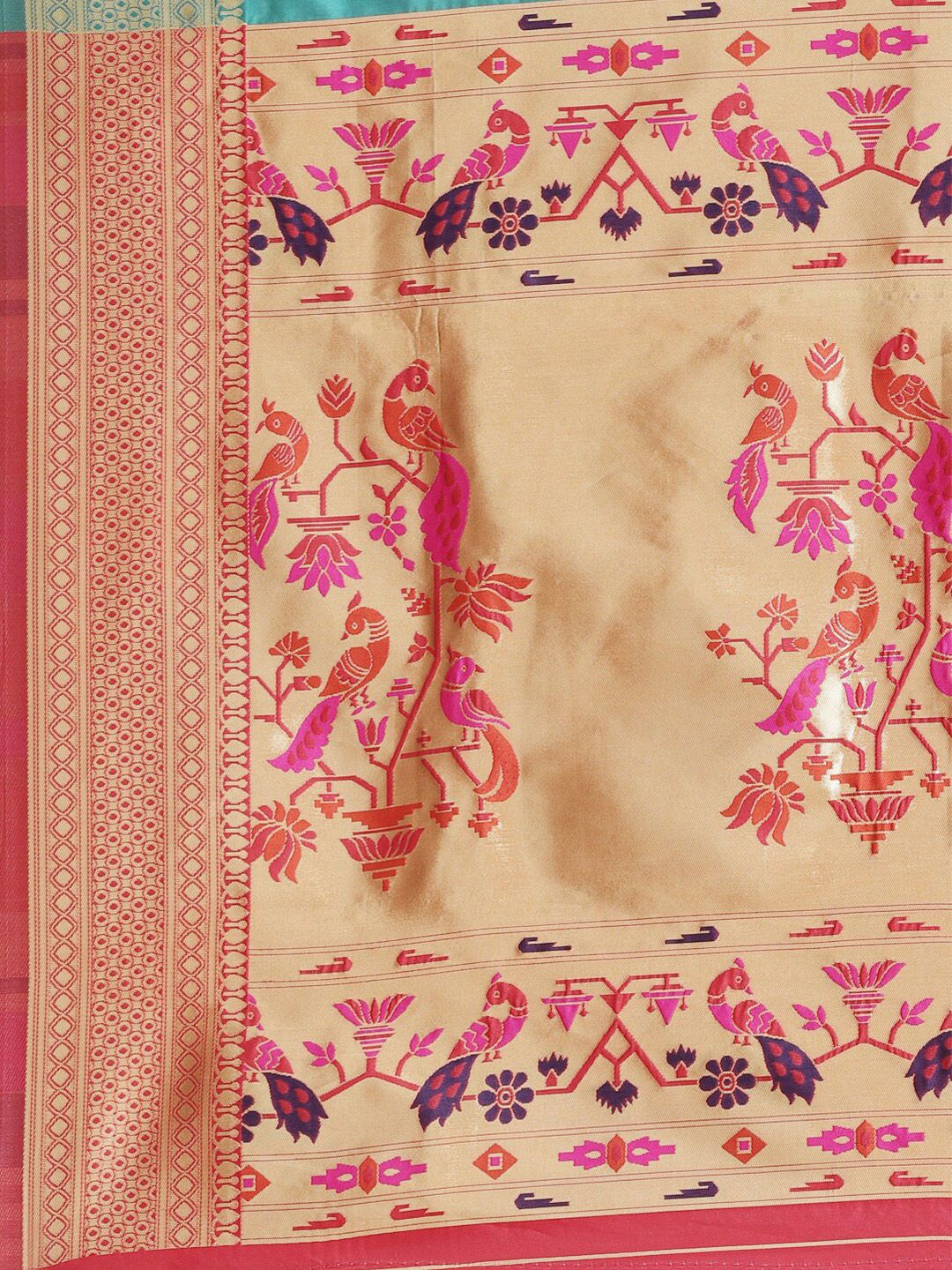 Saree mall Green & Red Warli Zari Silk Blend Heavy Work Banarasi Sarees