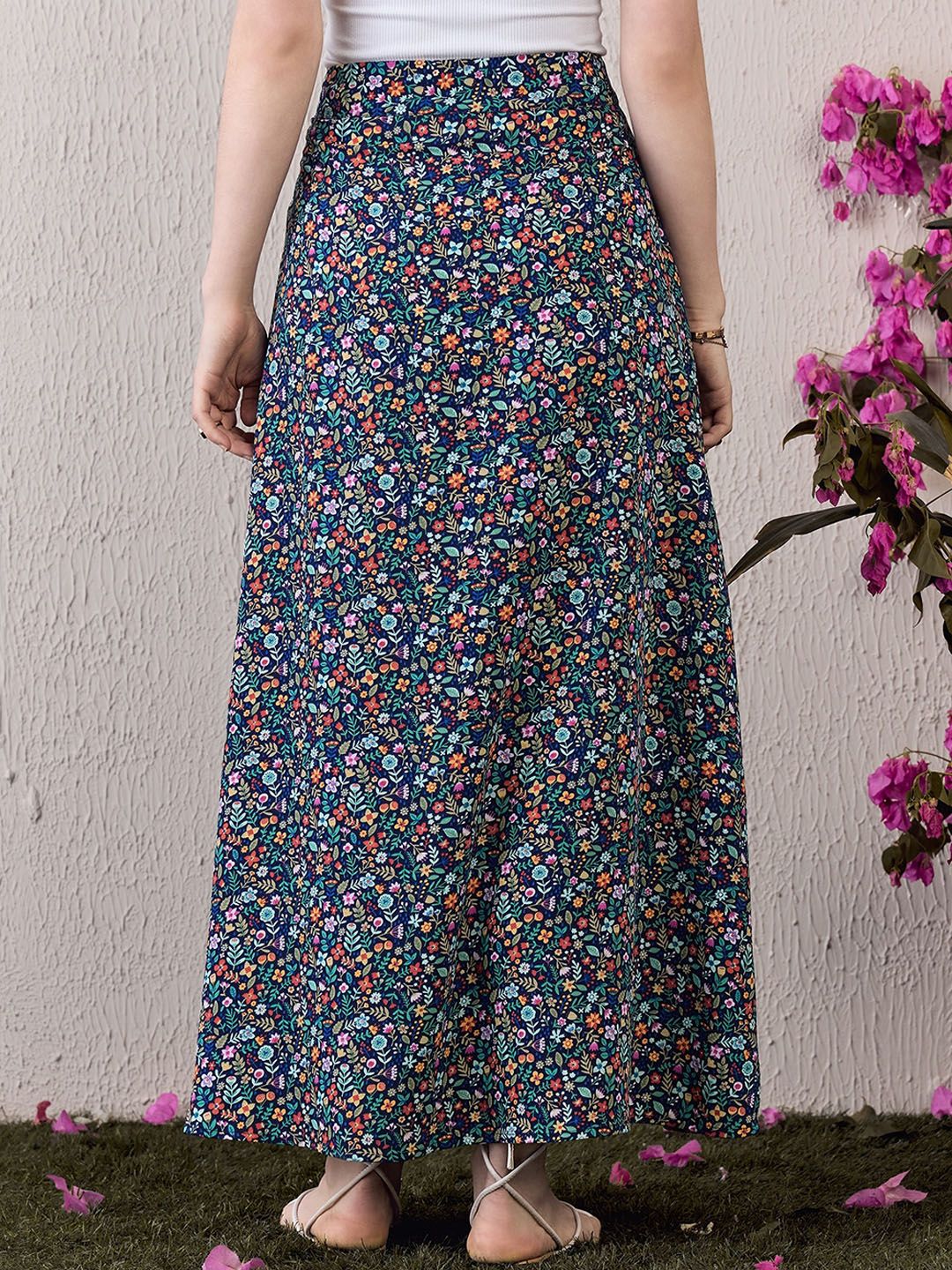 Berrylush Purple Floral Printed High-Rise Maxi A-Line Skirt