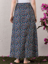 Berrylush Purple Floral Printed High-Rise Maxi A-Line Skirt