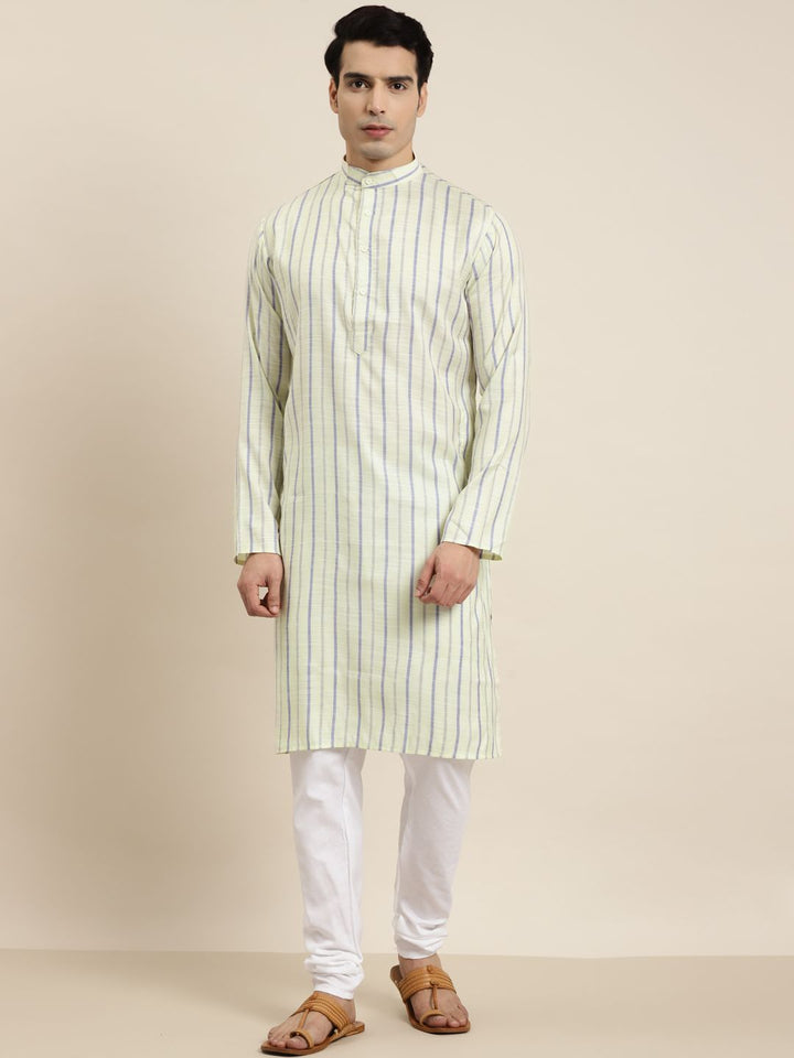 SOJANYA Kurta Belang Kapas Kuning & Biru Lelaki