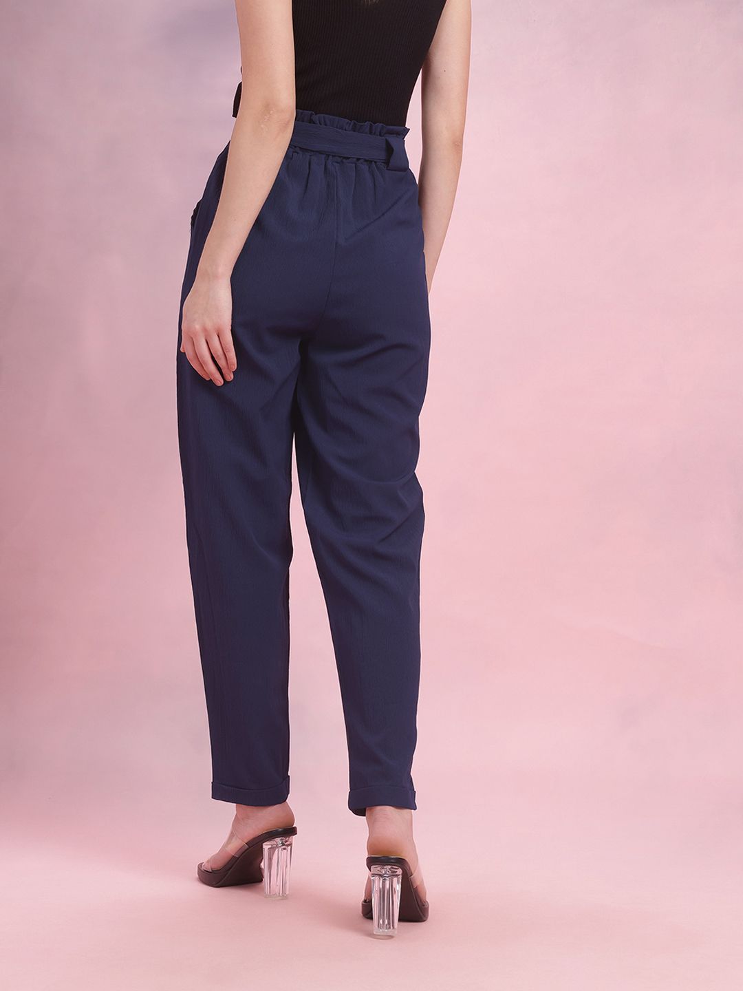 DressBerry Women Crinkled Belted Trousers
