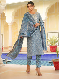 KALINI Floral Printed Regular Kurta With Trousers & Dupatta