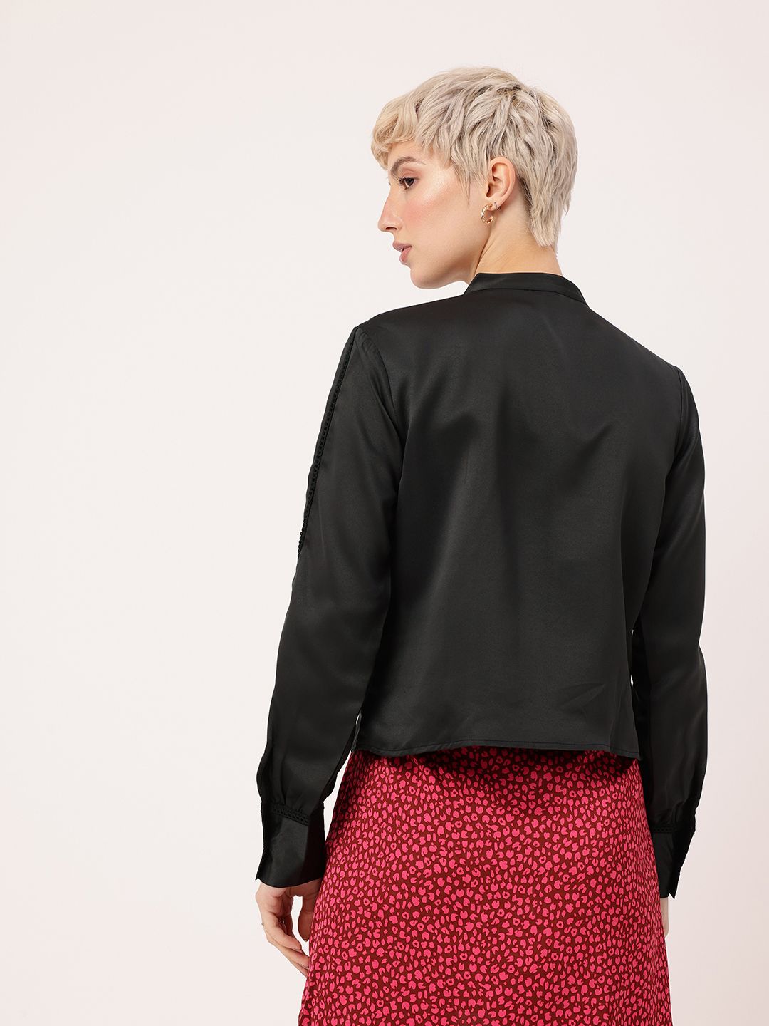 DressBerry Cute Femi Satin Sensuality Lace Detailed Pleated Shirt