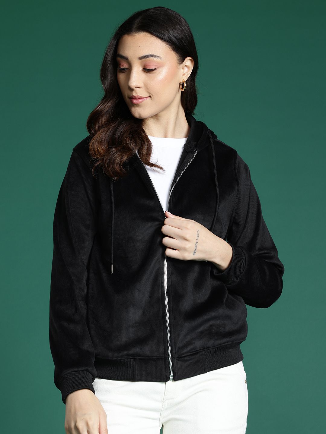DressBerry Corduroy Hooded Bomber Jacket
