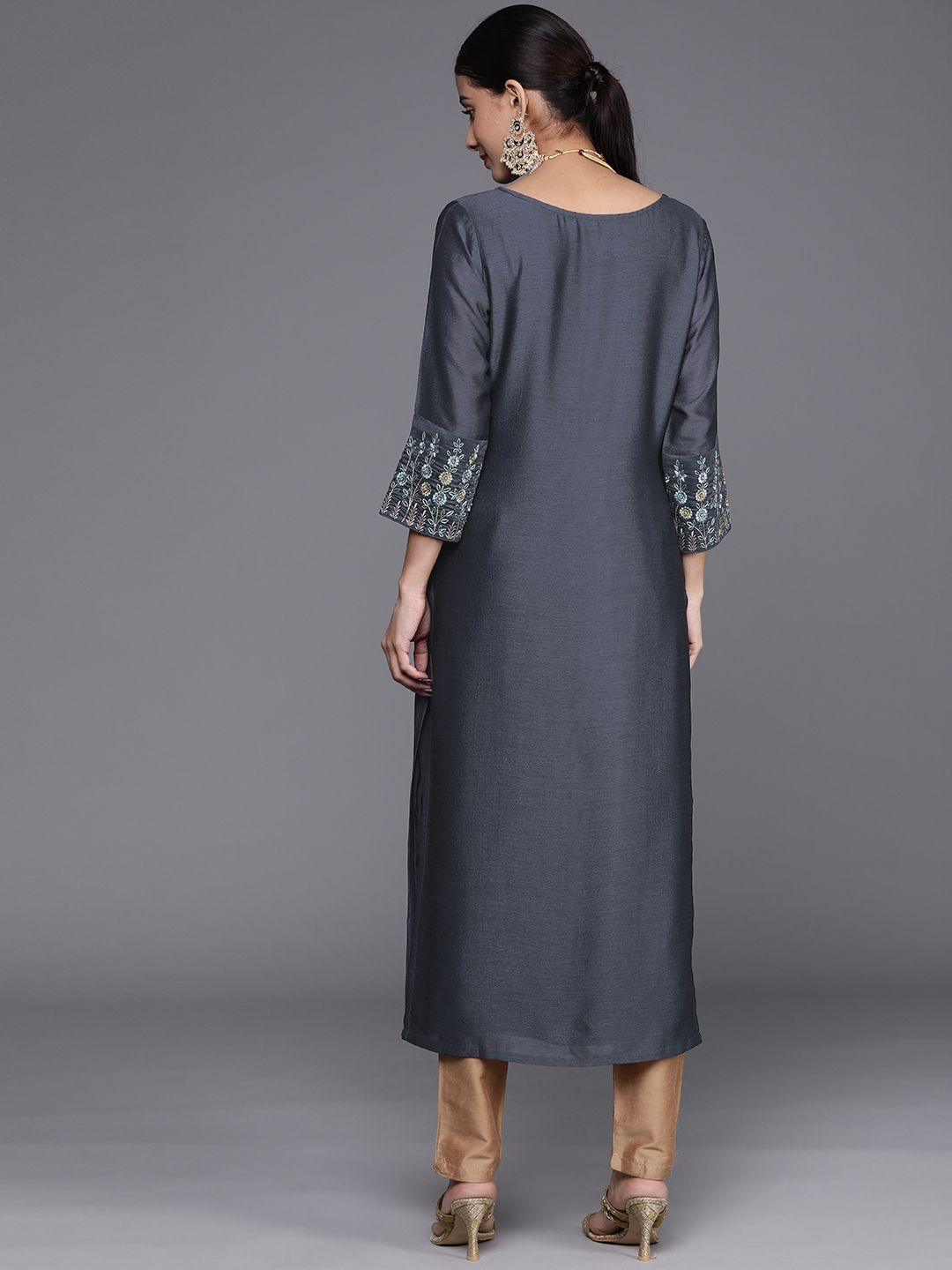 Libas Women Charcoal Grey Solid Kurta