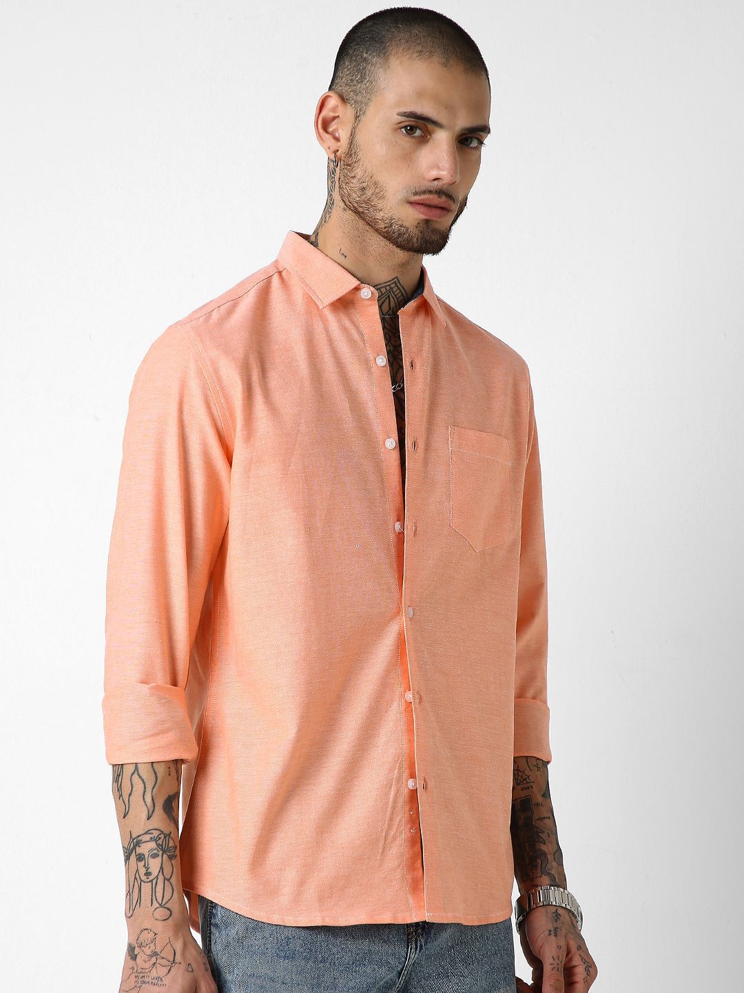 VASTRADO Classic Slim Fit Spread Collar Long Sleeves Pure Cotton Casual Shirt