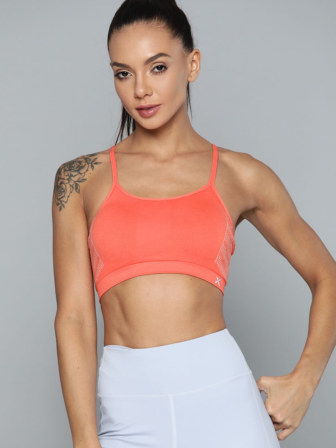HRX by Hrithik Roshan Seamless Women Coral Orange Rapid Dry Yoga Sports Bra 3654