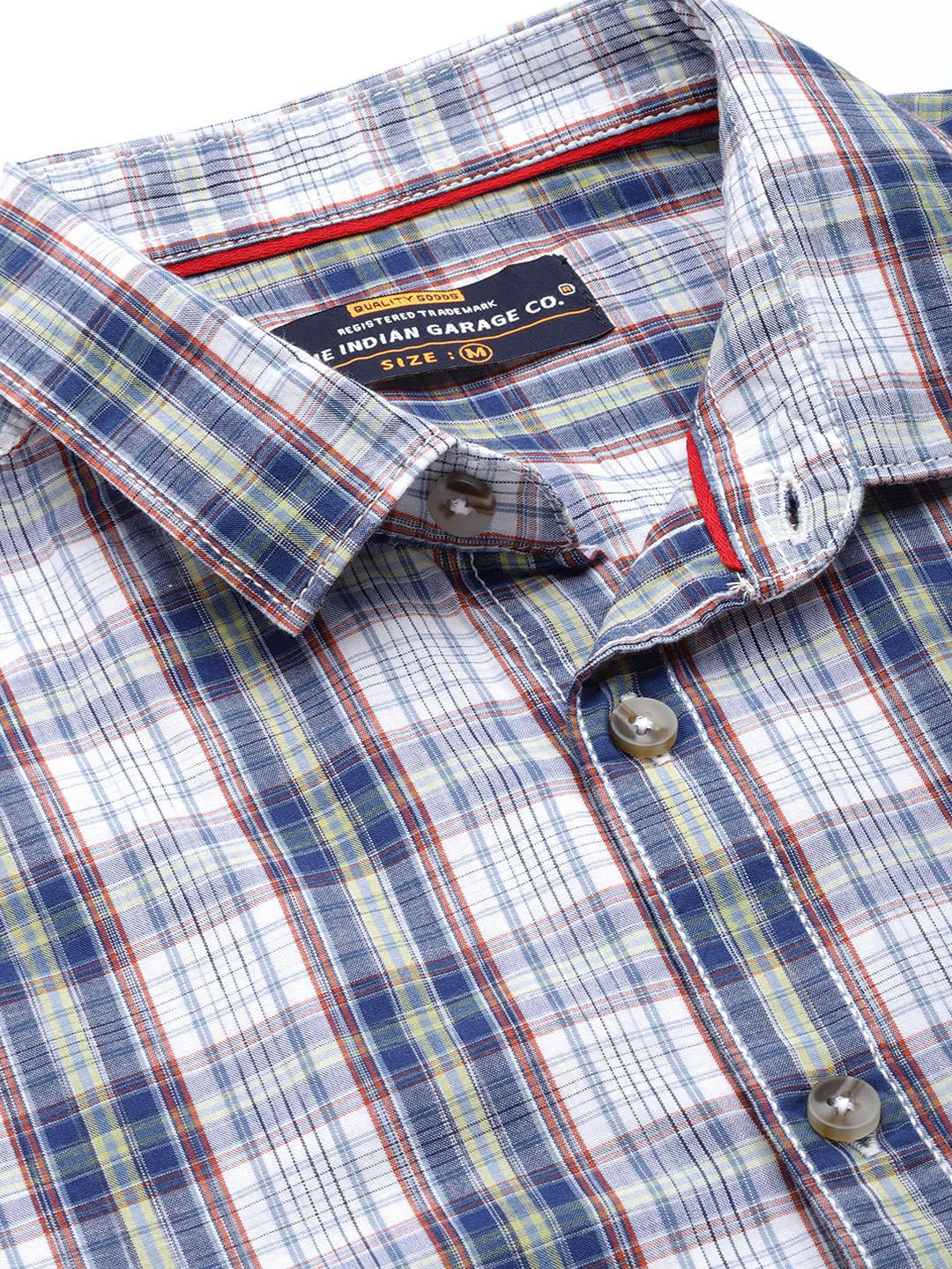 The Indian Garage Co Men White Regular Fit Tartan Checks Opaque Checked Casual Shirt