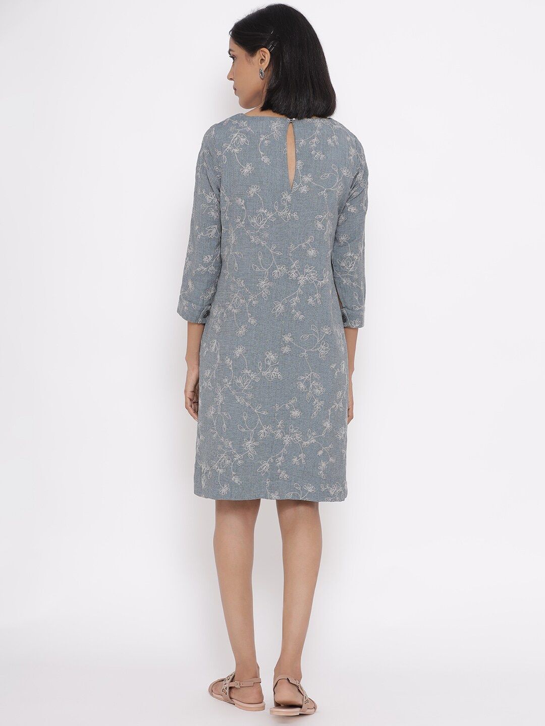 W Women Grey Floral Organic Cotton Floral A-Line Dress