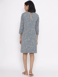 W Women Grey Floral Organic Cotton Floral A-Line Dress