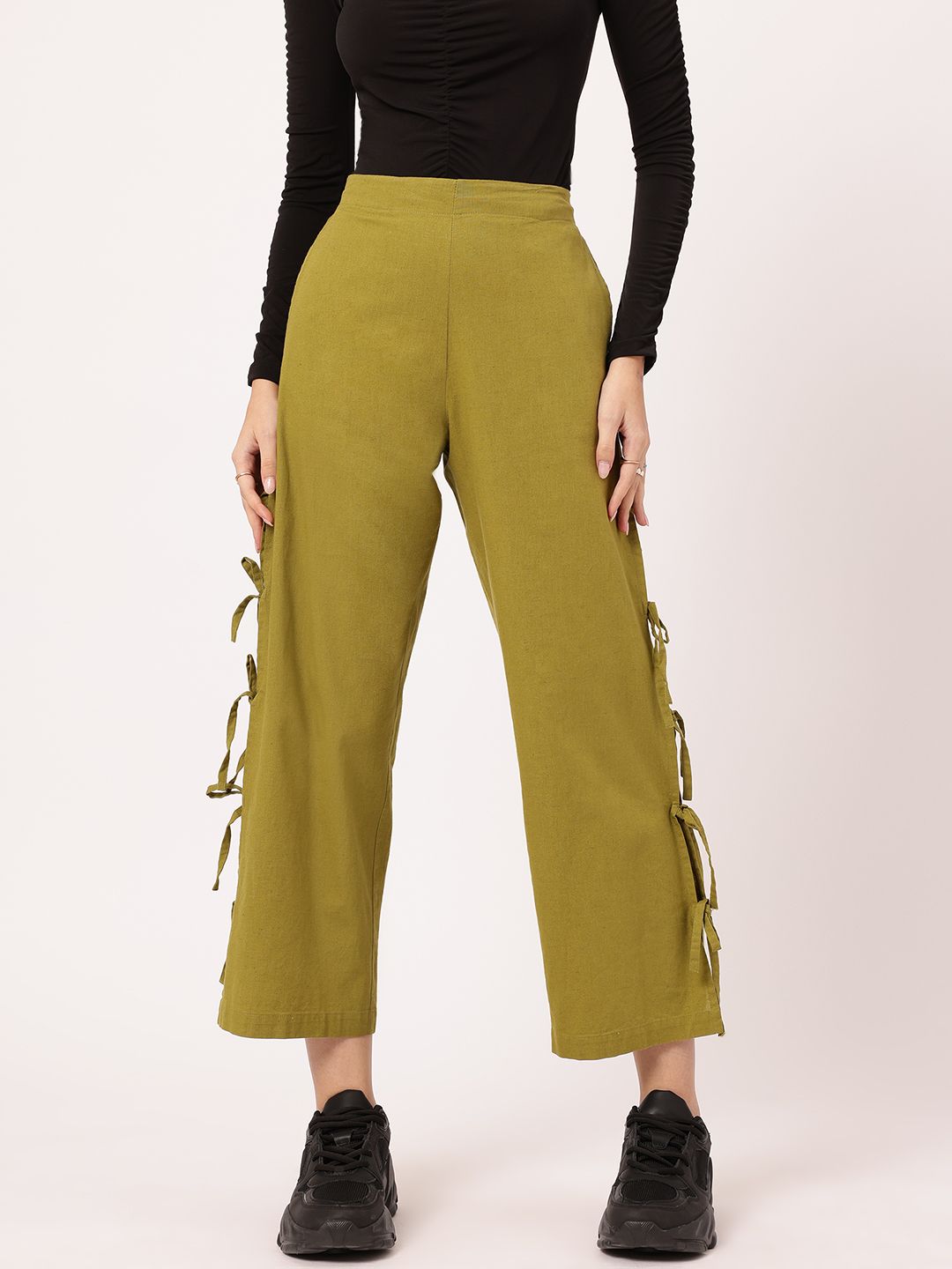 DressBerry Women Bow-Up Cropped Trousers