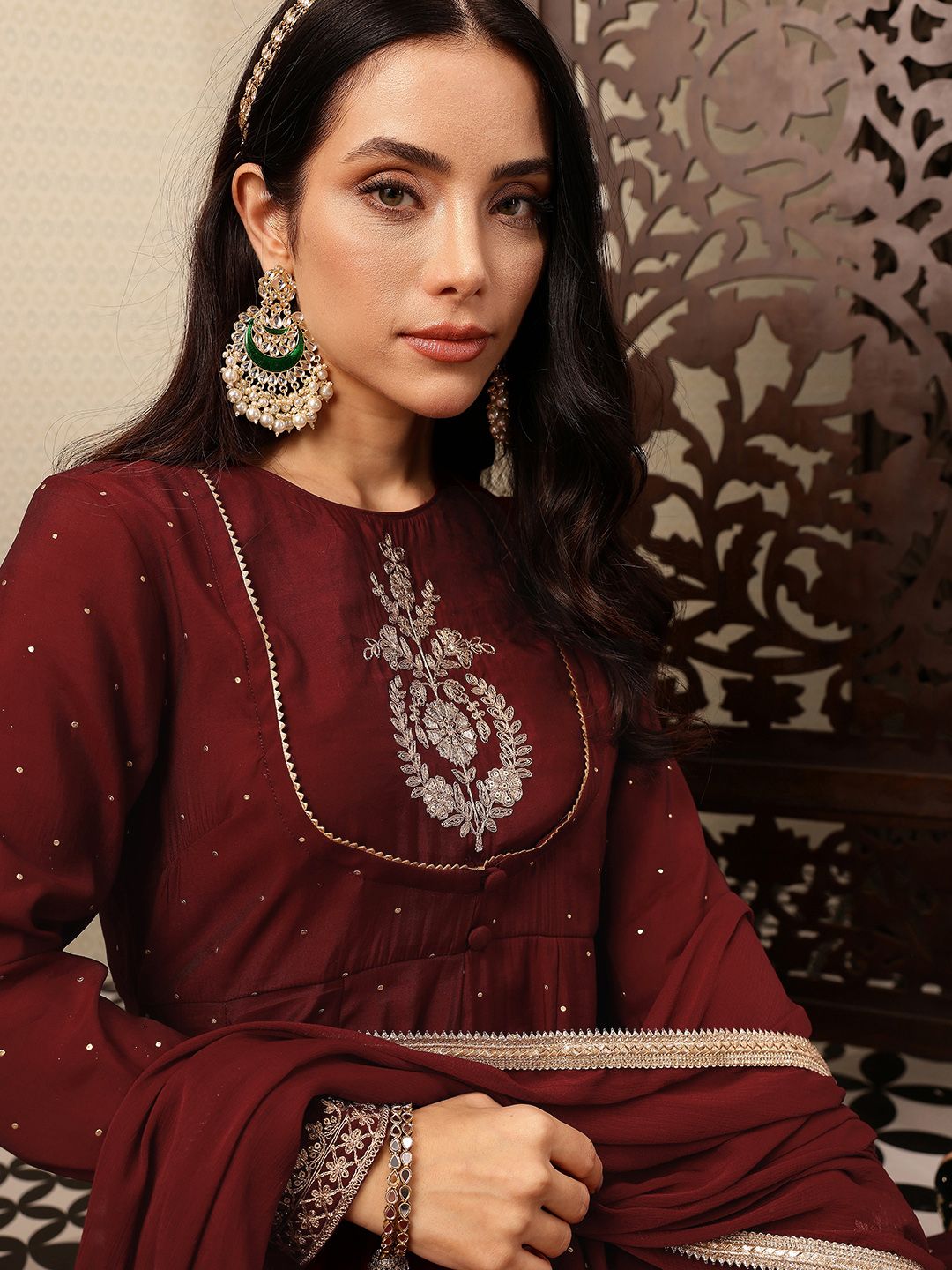 House of Pataudi Embroidered Anarkali Jashn Kurta with Palazzos & Dupatta