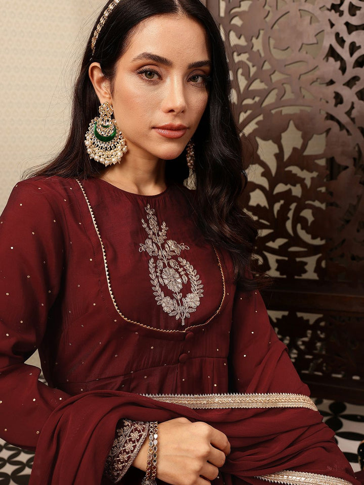 House of Pataudi Embroidered Anarkali Jashn Kurta with Palazzos & Dupatta
