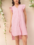 DressBerry Rich Textures Ruffled Trim High Low Striped Shirt Dress
