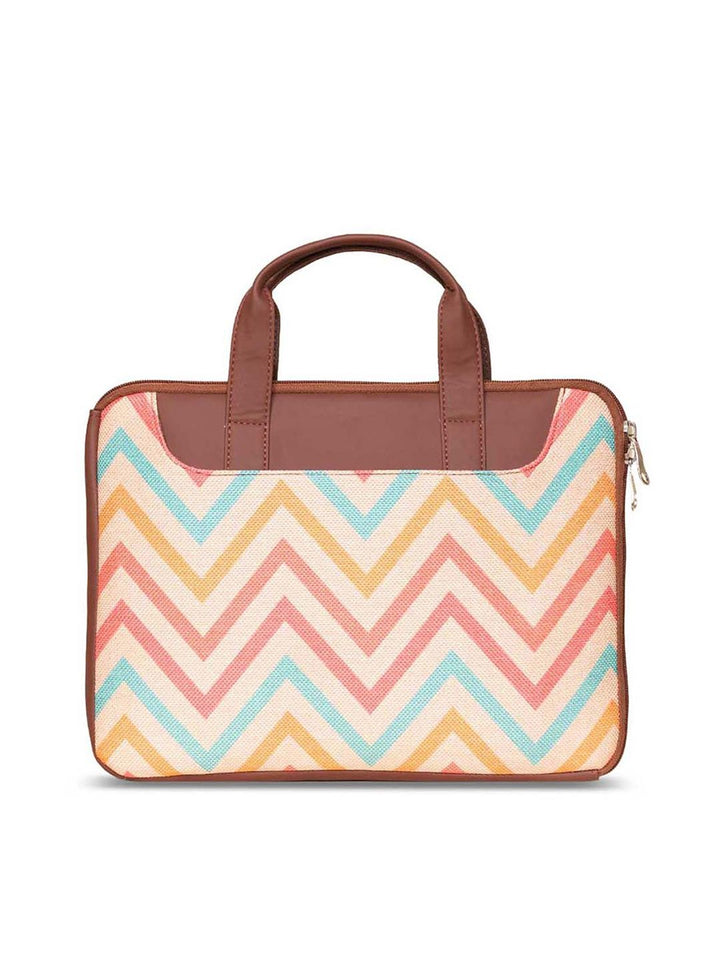ZOUK Women Brown & Peach-Coloured Printed Jute Laptop Sleeve
