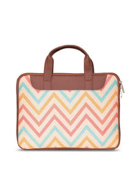 ZOUK Women Brown & Peach-Coloured Printed Jute Laptop Sleeve
