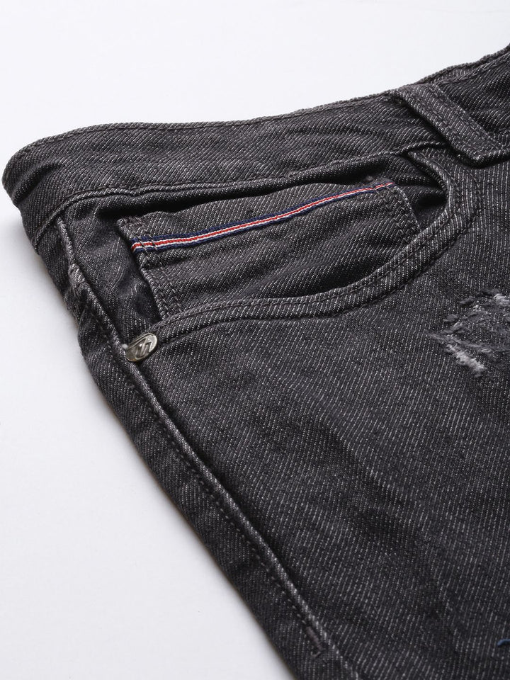 The Indian Garage Co Men Charcoal Grey Mildly Distressed Stretchable Jeans