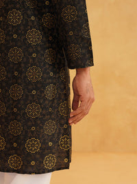 SOJANYA Men Black & Brown Ethnic Motifs Printed Kurta