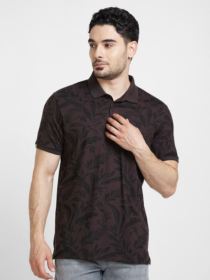 SPYKAR Floral Printed Polo Collar Slim Fit T-shirt