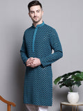 Jompers Geometric Embroidered Thread Work Sequinned Pure Cotton Kurta