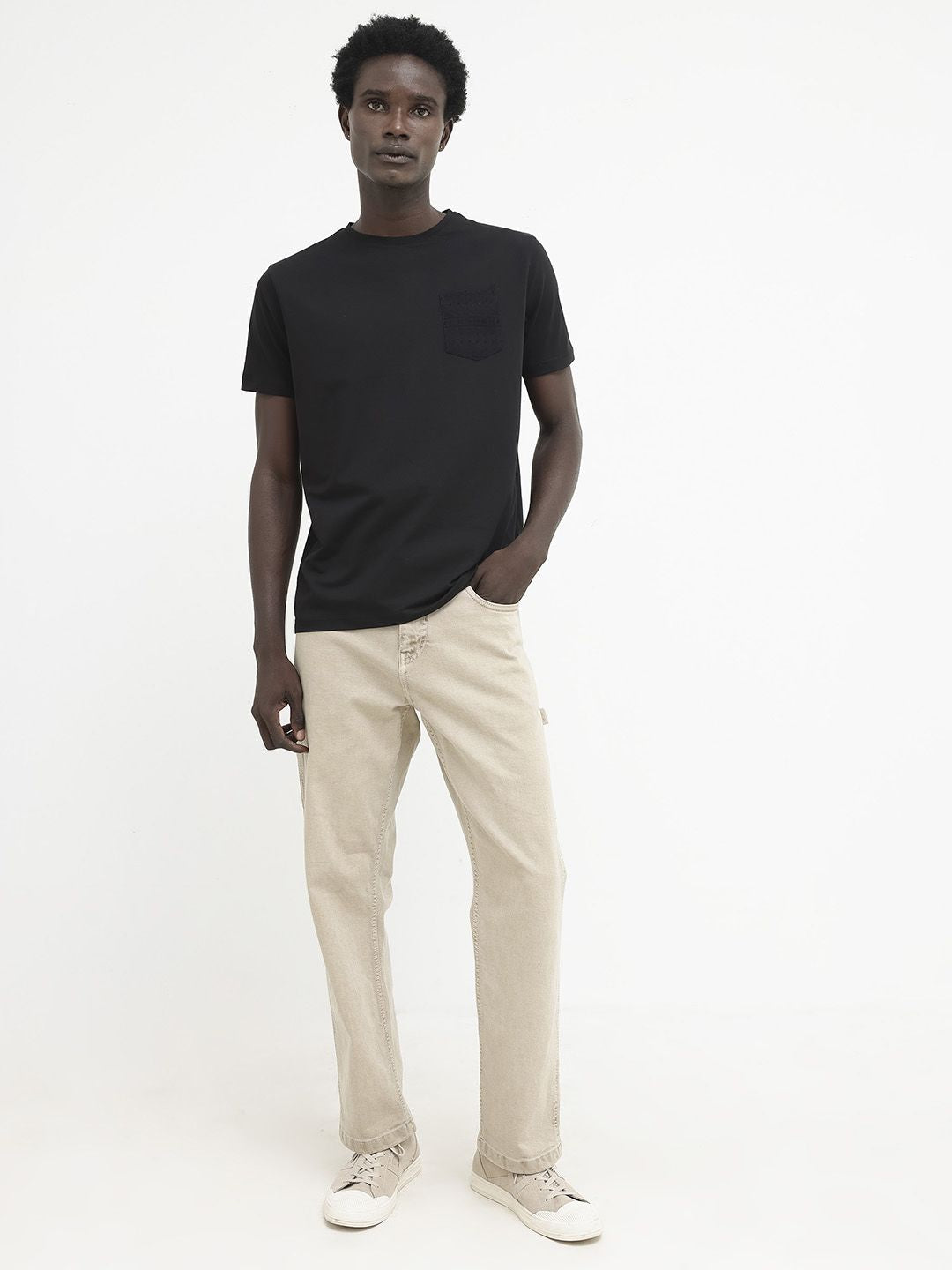 RARE RABBIT Men Ammos Round Neck Cotton Slim Fit T-Shirt