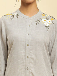 W Checked Collar Checked Band Collar Long Sleeve A-Line Kurta