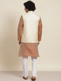 SOJANYA Men Orange Ethnic Motifs Kurta with Pyjamas & Nehru Jacket