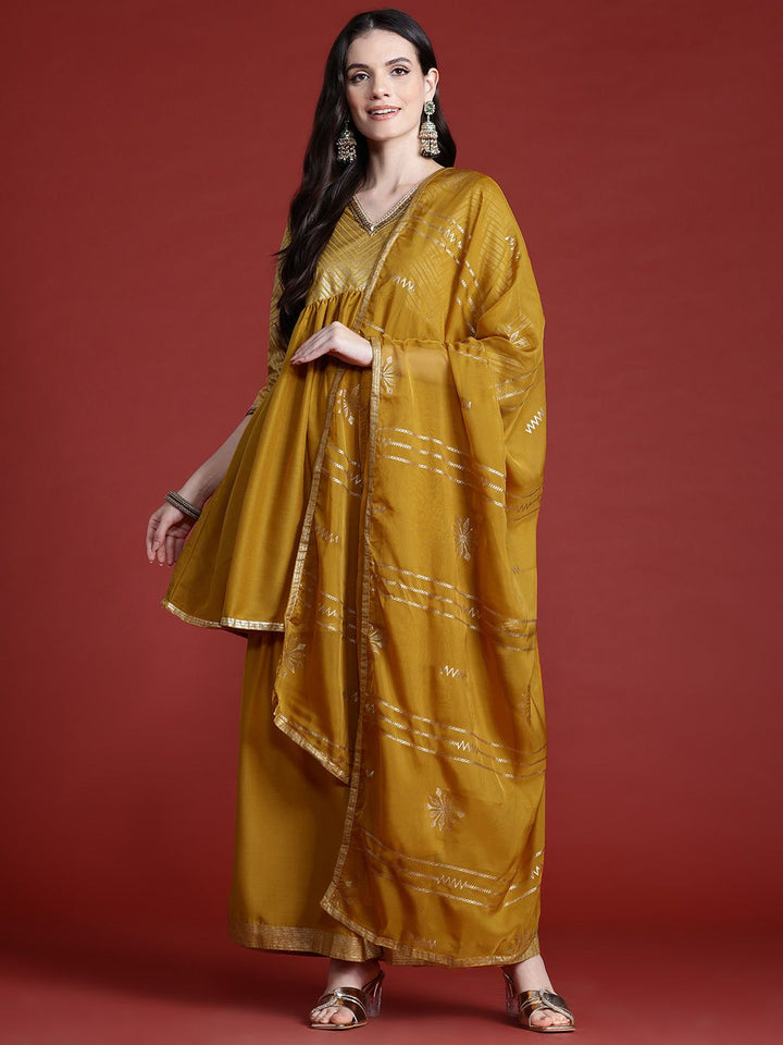 Anouk Printed Panelled Sequinned Kurta with Sharara & Dupatta