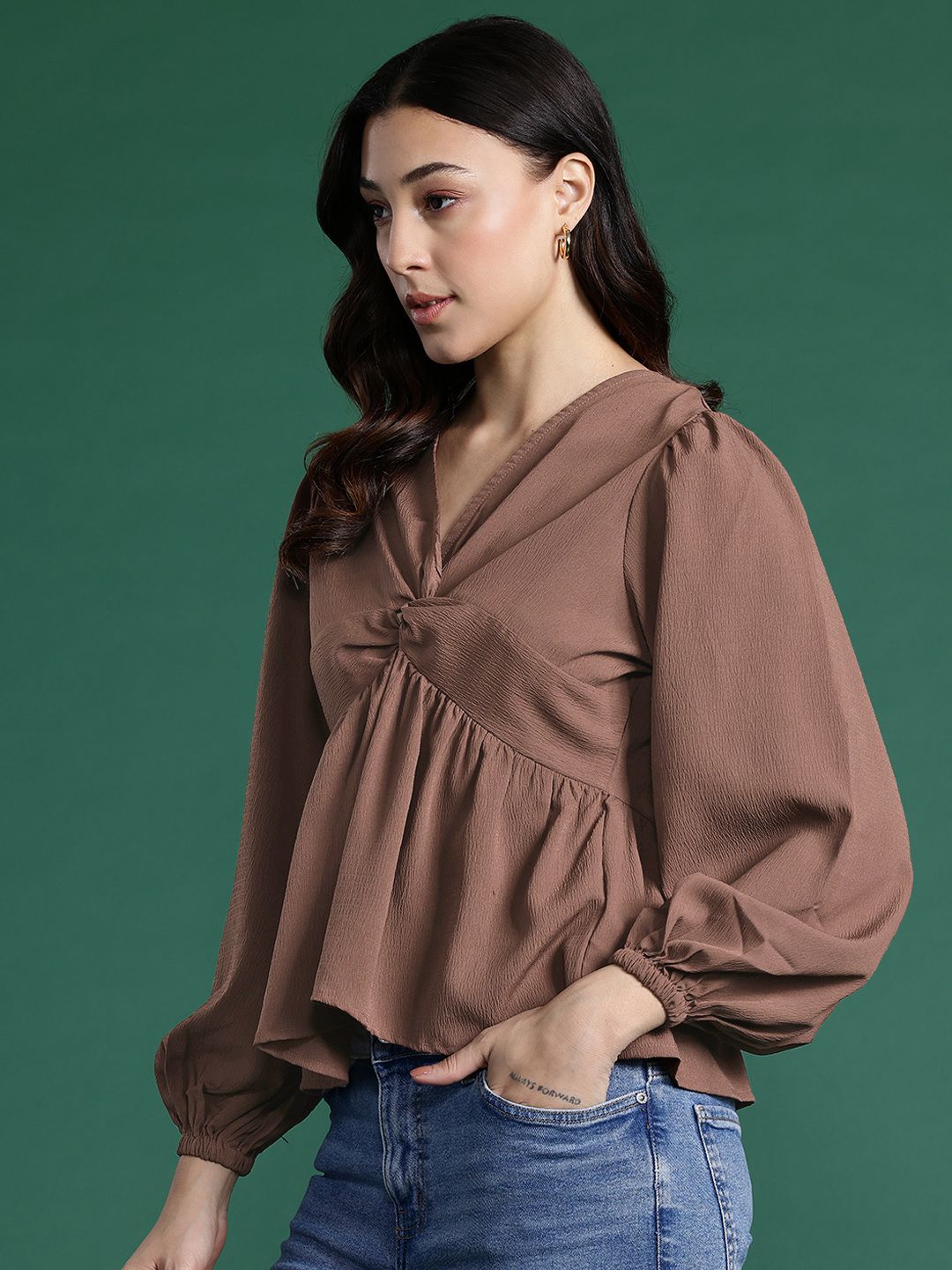 DressBerry Puff Sleeve Twisted Empire Top